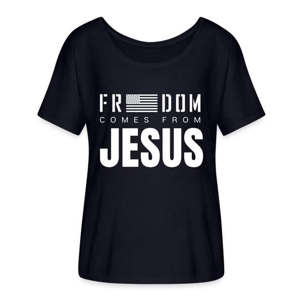 Freedom Comes From Jesus - Flowy T-Shirt - midnight navy