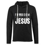 Freedom Comes From Jesus - Lightweight Terry Hoodie - charcoal grey