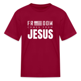 Freedom Comes From Jesus - Kids' Tee - dark red